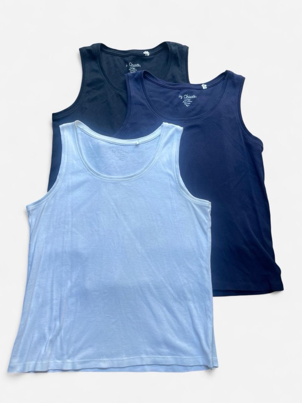 Chico's PACK OF 3 Cotton Tank Tops Everyday Basics- White, Navy, Black Sz 2